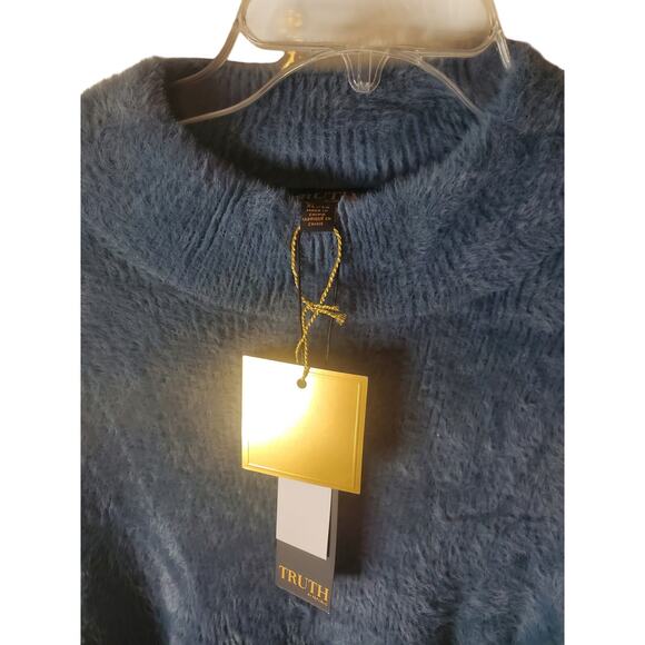 Truth by Republic Petrol Blue Fuzzy Crop Mock Neck Sweater, XL - Picture 2 of 6